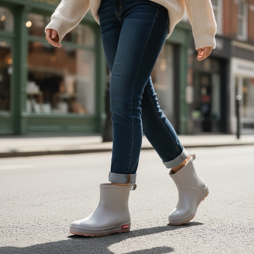 Samsraber Women's Light Gray Waterproof Winter Rain Boots Size: 42/ 11.5 - 12 US